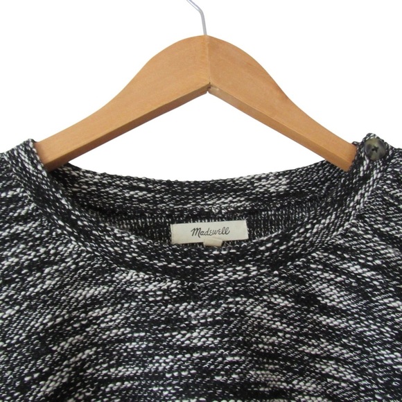Madewell Button Shoulder Wide Sleeve Top Size Large Black Marled Crewneck - Picture 3 of 10